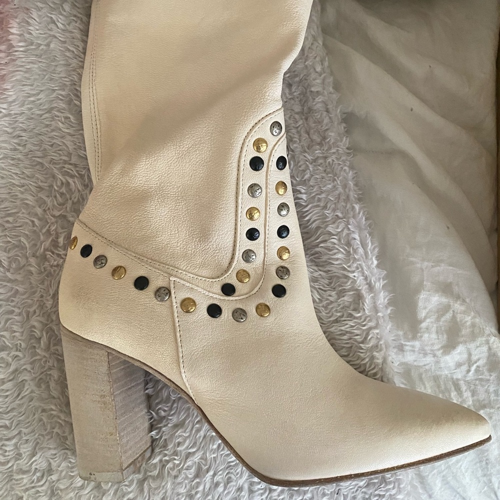 Free People Beige Ankle Boots with Metallic Studs